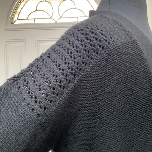 Rebecca Taylor Black Cashmere Wool Blend Fringe Open Front Knit Cardigan - Picture 6 of 12